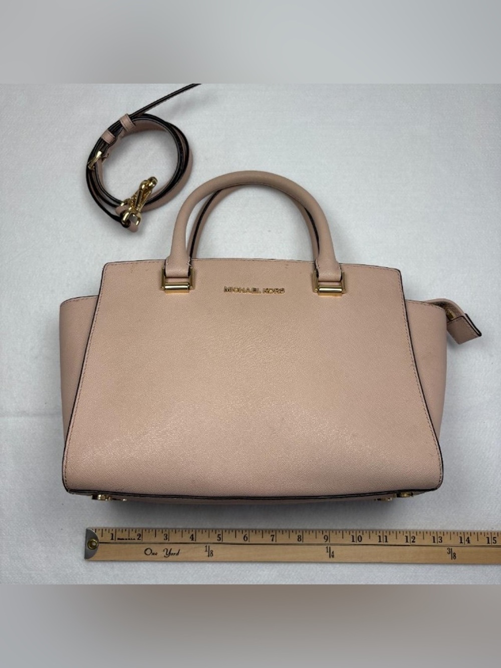 NWT Michael Kors Selma Medium Saffiano Leather Satchel Crossbody Pink Coquette - Picture 7 of 8